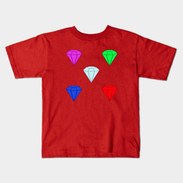 Gemstone Set.  Ruby, Emerald, Sapphire, Amethyst and Diamond. (Black) Kids T-Shirt by Art By LM Designs 